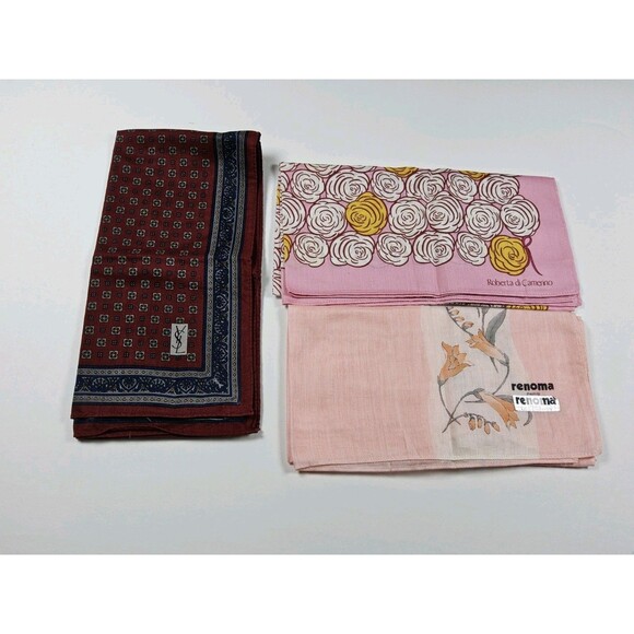 Handkerchief Lot Of 3 Pocket Square Bandana Renoma YSL Roberta Di Camerino - Picture 1 of 4